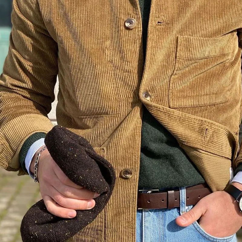 Men's Vintage Solid Color Corduroy Lapel Jacket 35278342X sold by Manly product image thumbnail 3