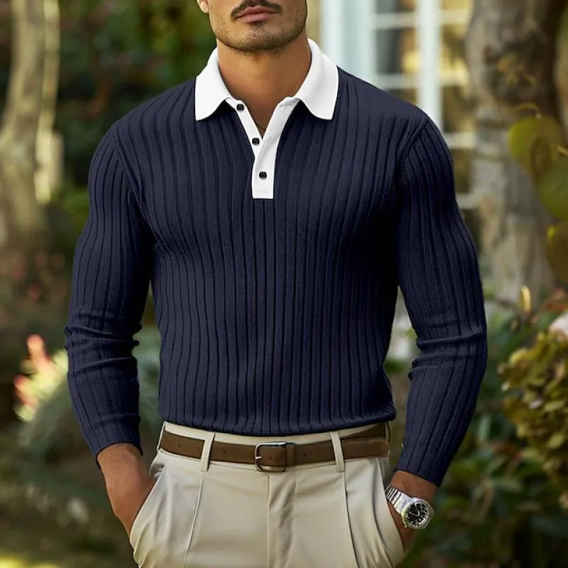 Men's Casual Colorblock Lapel Slim Fit Long Sleeve Polo Shirt 46391370M sold by Manly product image thumbnail 2