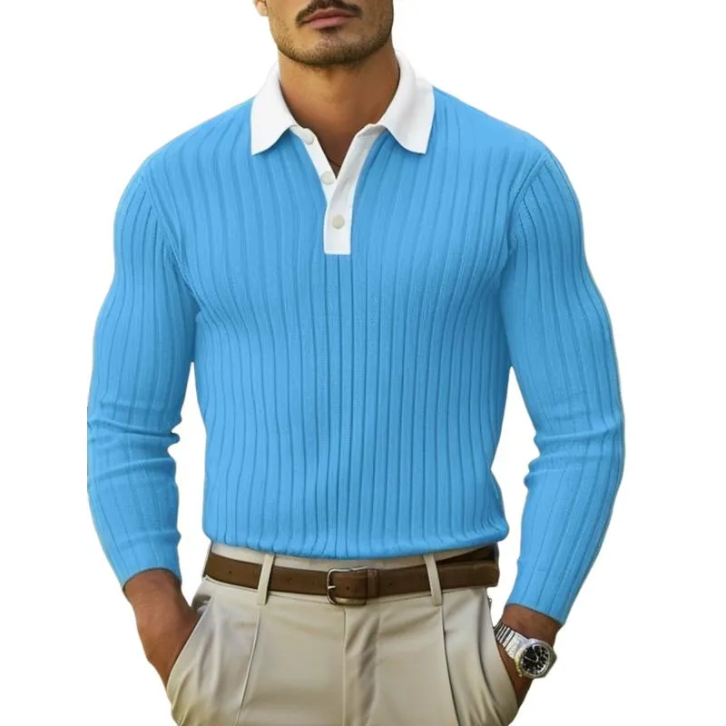 Men's Casual Colorblock Lapel Slim Fit Long Sleeve Polo Shirt 46391370M sold by Manly
