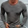 Men's Casual Round Neck Thin Long Sleeve Ripped Knitted Sweater 69300310M sold by Manly