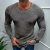 Men's Casual Round Neck Thin Long Sleeve Ripped Knitted Sweater 69300310M sold by Manly