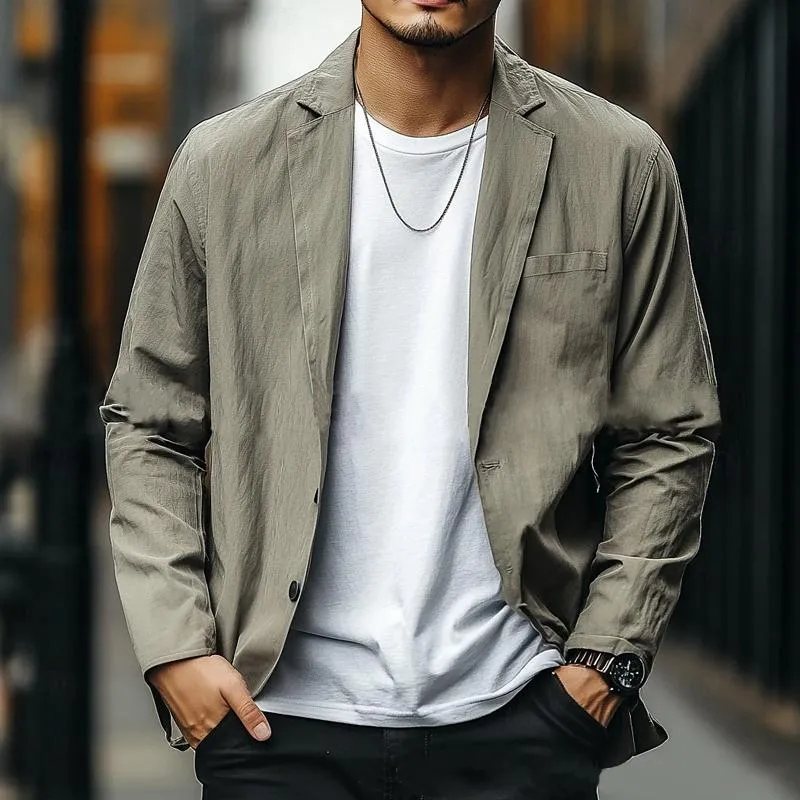 Men's Casual Cotton Linen Solid Color Lapel Single-breasted Loose Blazer 91323183M sold by Manly product image thumbnail 2