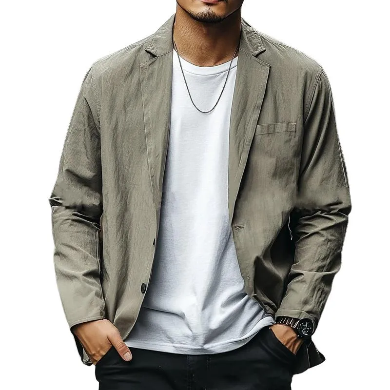 Men's Casual Cotton Linen Solid Color Lapel Single-breasted Loose Blazer 91323183M sold by Manly