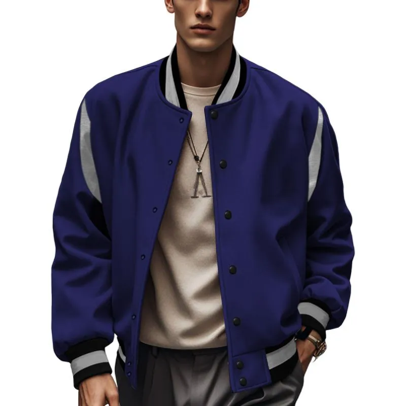 Men's Casual Colorblock Patchwork Single-breasted Loose Baseball Jacket 97376504M sold by Manly