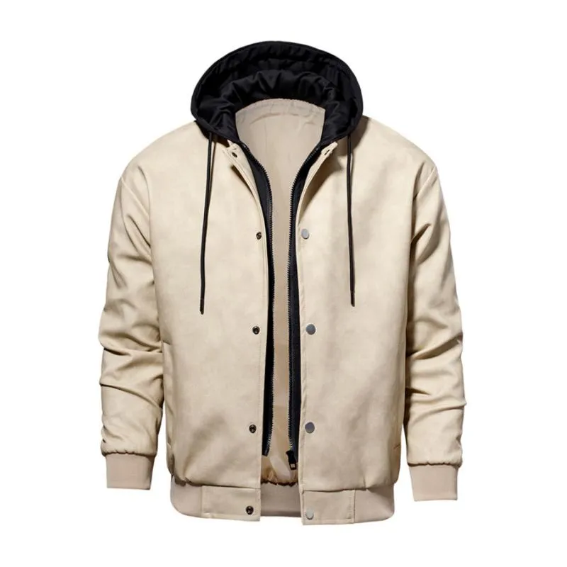 Men's Casual Hooded Fake Two-piece Loose PU Baseball Jacket 00774459M sold by Manly product image thumbnail 4