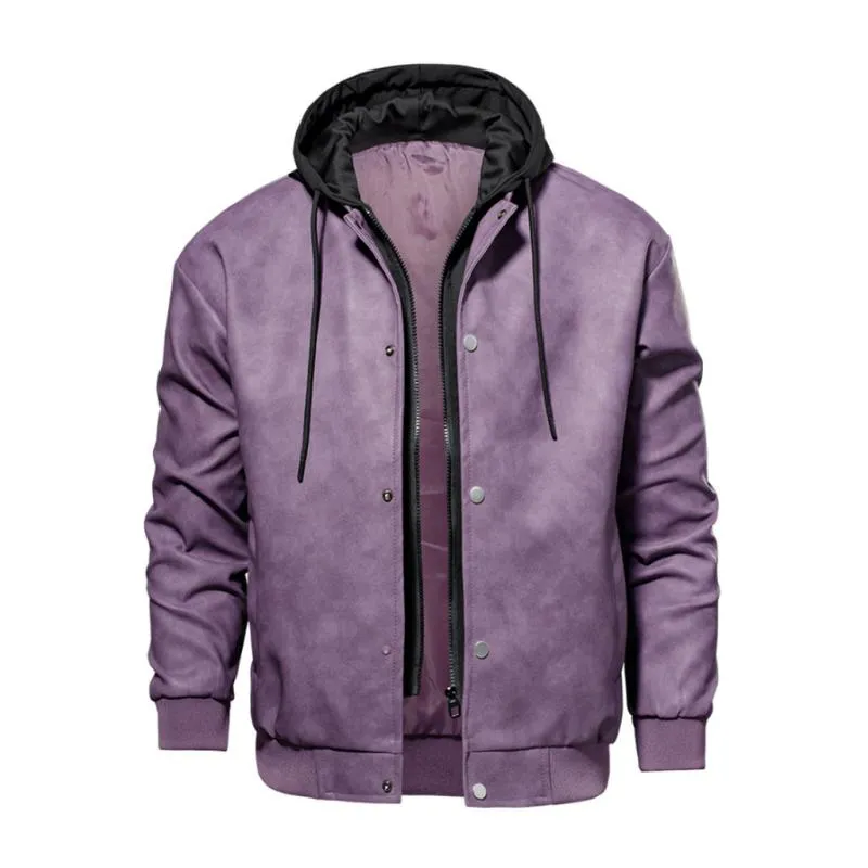 Men's Casual Hooded Fake Two-piece Loose PU Baseball Jacket 00774459M sold by Manly product image thumbnail 3