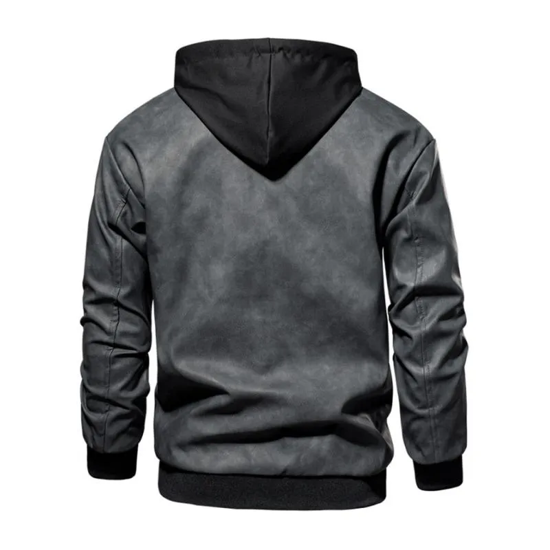 Men's Casual Hooded Fake Two-piece Loose PU Baseball Jacket 00774459M sold by Manly product image thumbnail 2