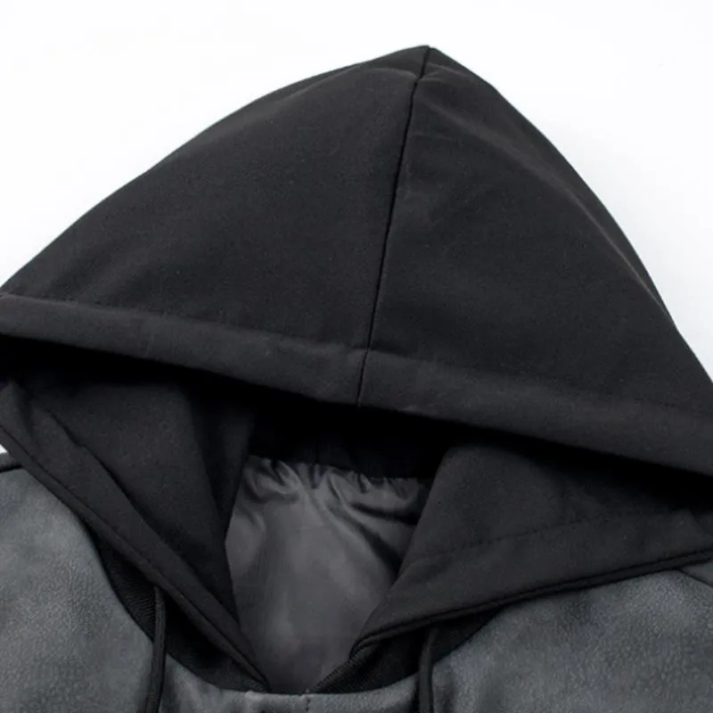 Men's Casual Hooded Fake Two-piece Loose PU Baseball Jacket 00774459M sold by Manly product image thumbnail 5