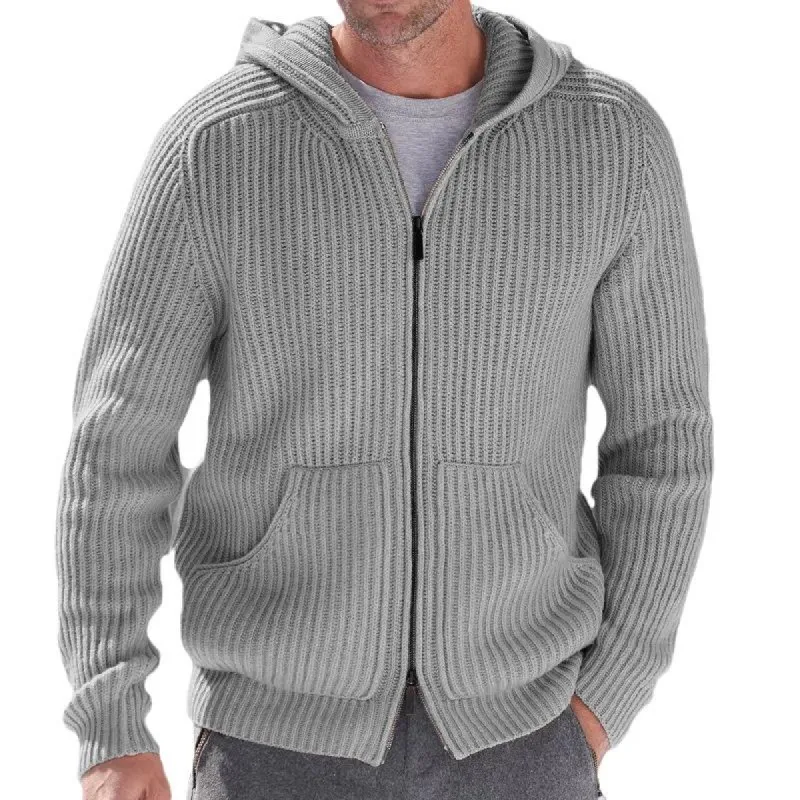 Men's Casual Hooded Zipper Loose Long-sleeved Knitted Cardigan 35903553M sold by Manly