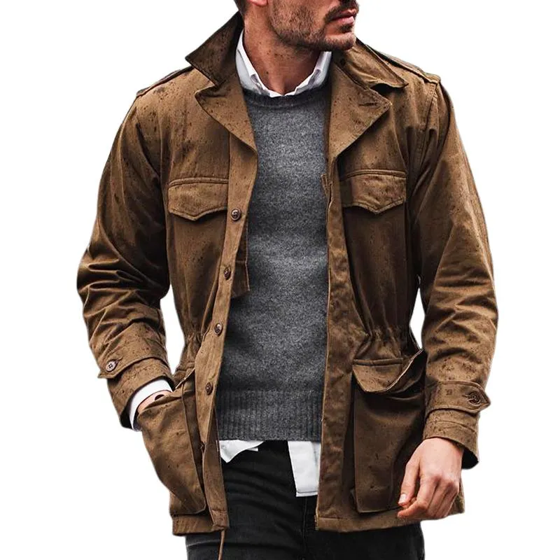 Men's Retro Casual Solid Color Multi-Pocket Work Jacket 50511003TO sold by Manly