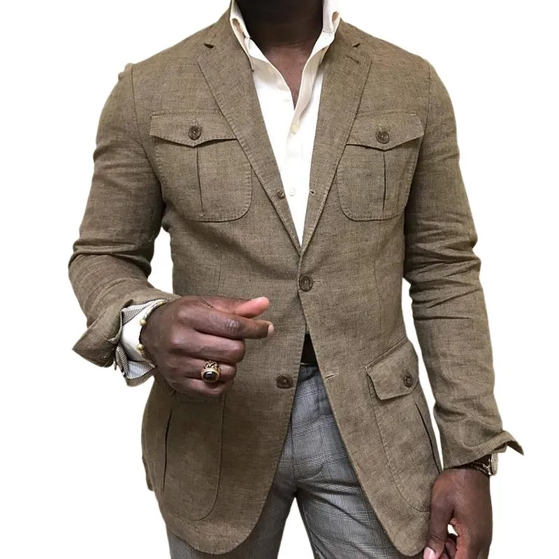 Men's Vintage Casual Cotton and Linen Multi-Pocket Jacket 35995422TO sold by Manly