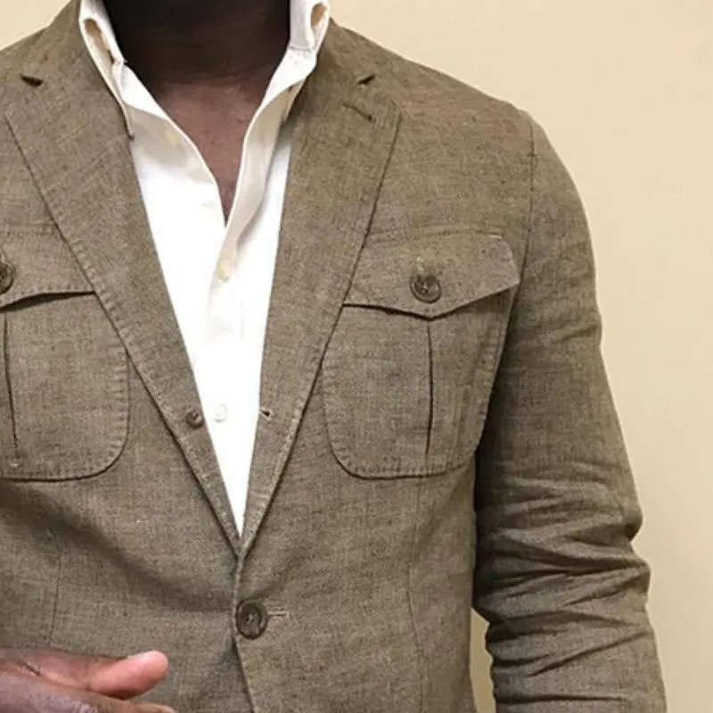 Men's Vintage Casual Cotton and Linen Multi-Pocket Jacket 35995422TO sold by Manly product image thumbnail 3