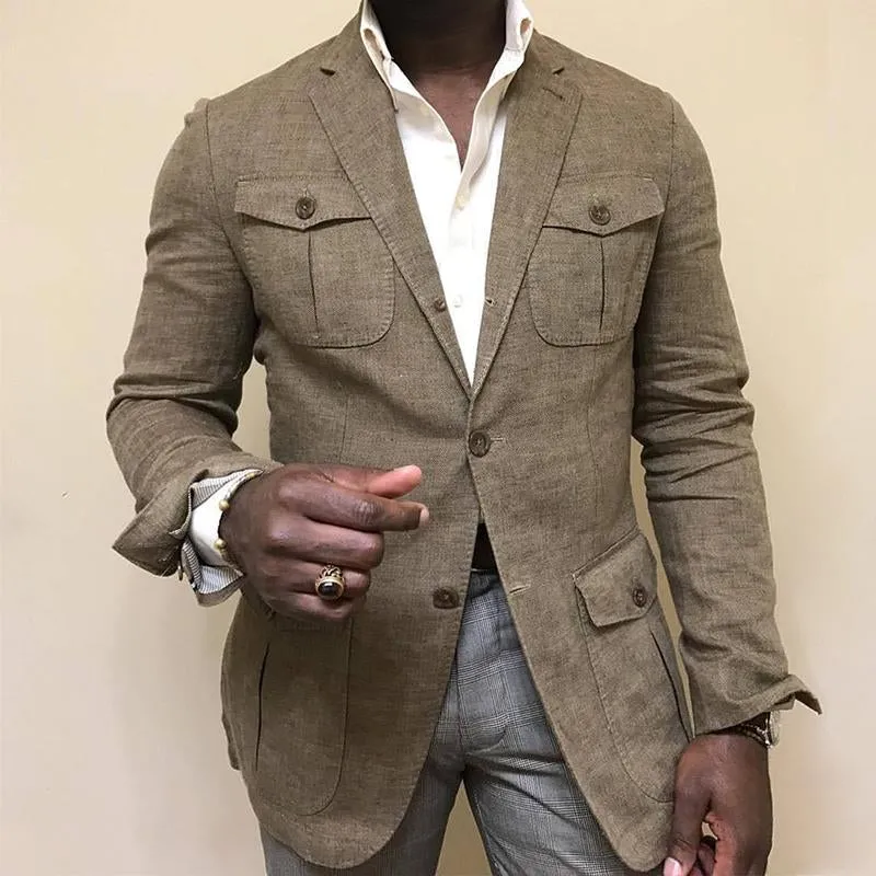 Men's Vintage Casual Cotton and Linen Multi-Pocket Jacket 35995422TO sold by Manly product image thumbnail 2