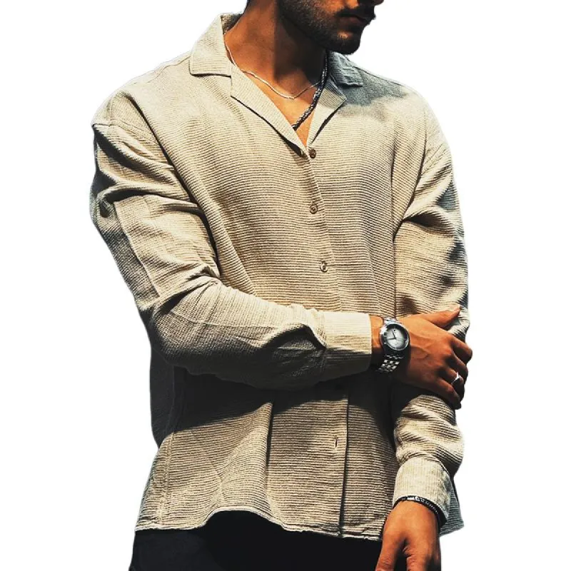 Men's Retro Casual Striped Lapel Long Sleeve Shirt 14522892TO sold by Manly