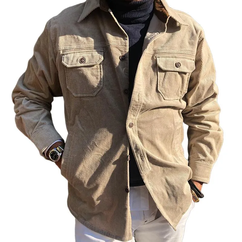 Men's Vintage Casual Corduroy Lapel Pocket Jacket 22159045TO sold by Manly