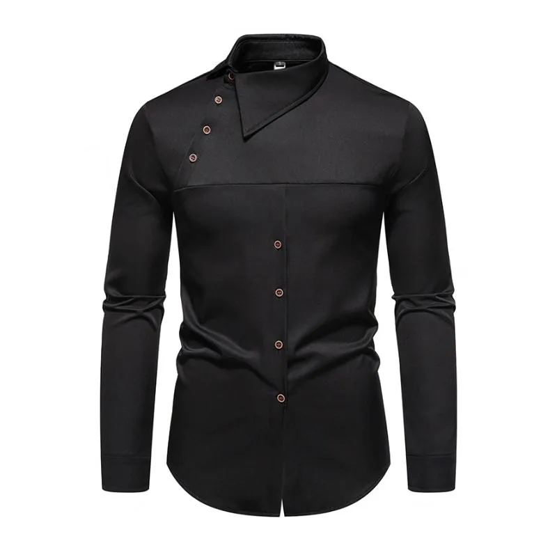 Men's Casual Lapel Slanted Placket Asymmetric Slim Fit Long Sleeve Shirt 50452395M sold by Manly product image thumbnail 4