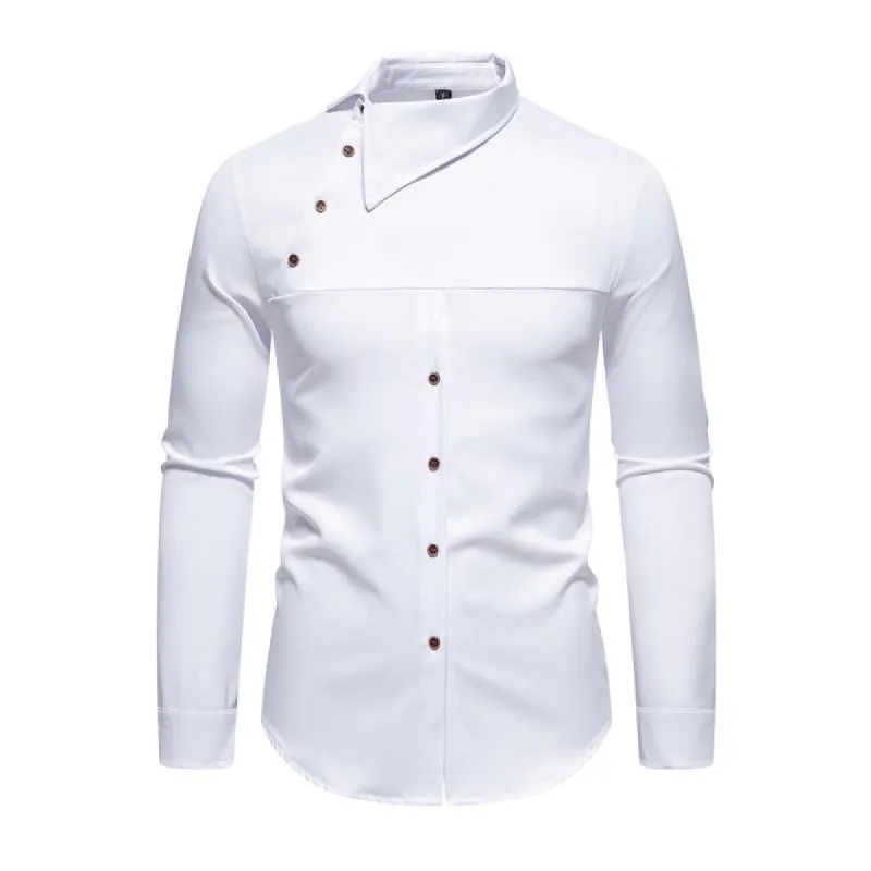 Men's Casual Lapel Slanted Placket Asymmetric Slim Fit Long Sleeve Shirt 50452395M sold by Manly