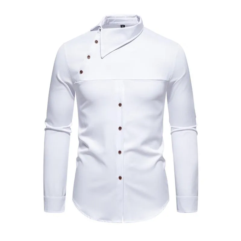 Men's Casual Lapel Slanted Placket Asymmetric Slim Fit Long Sleeve Shirt 50452395M sold by Manly