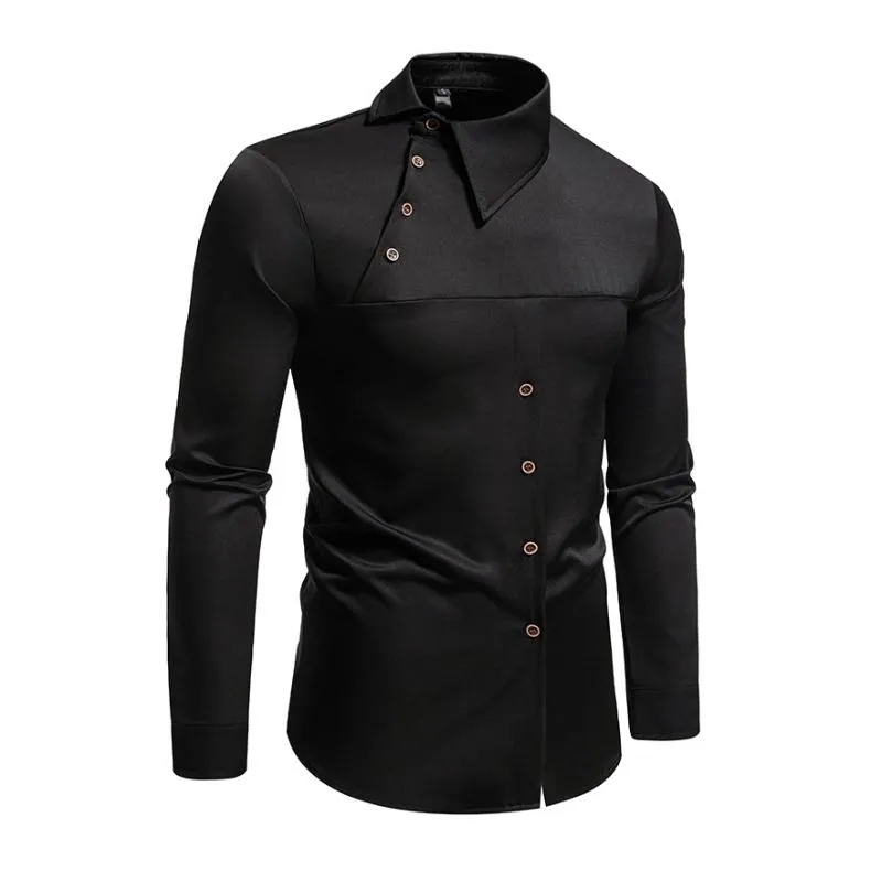 Men's Casual Lapel Slanted Placket Asymmetric Slim Fit Long Sleeve Shirt 50452395M sold by Manly product image thumbnail 5
