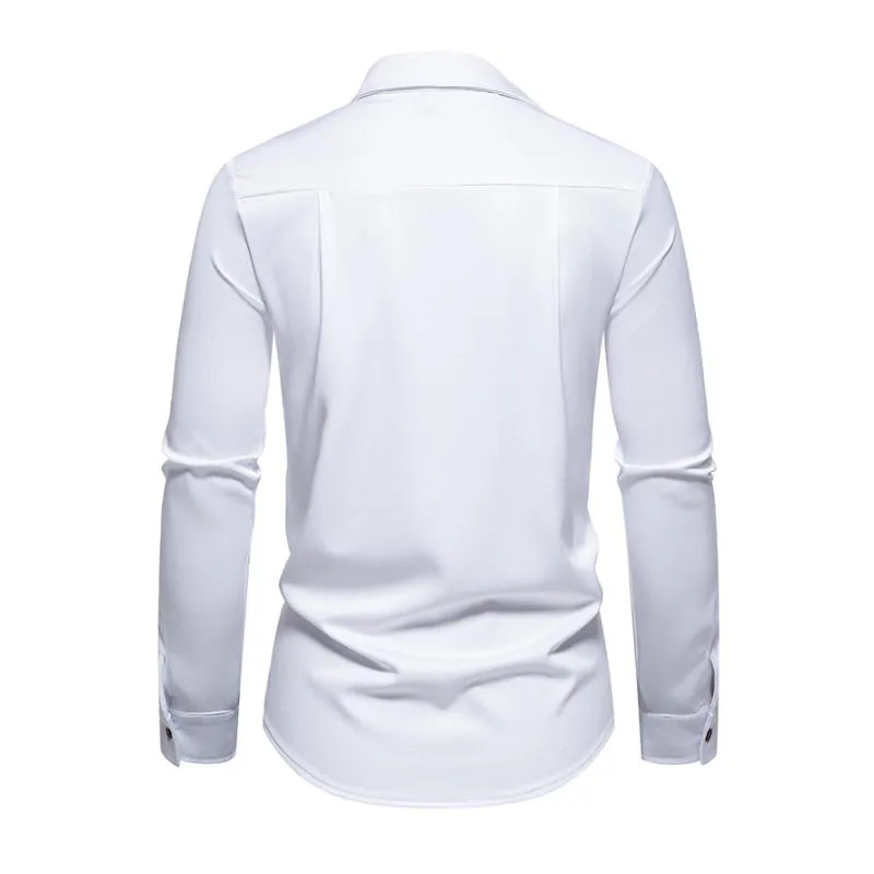 Men's Casual Lapel Slanted Placket Asymmetric Slim Fit Long Sleeve Shirt 50452395M sold by Manly product image thumbnail 3
