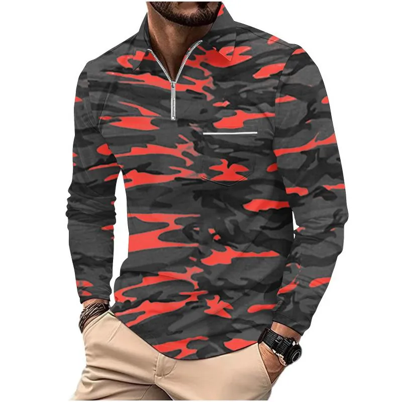 Men's Casual Outdoor Camouflage Zipper Lapel Slim Long Sleeve Polo Shirt 91238268M sold by Manly product image thumbnail 5