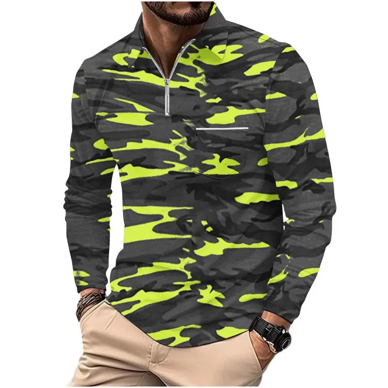 Men's Casual Outdoor Camouflage Zipper Lapel Slim Long Sleeve Polo Shirt 91238268M sold by Manly product image thumbnail 4