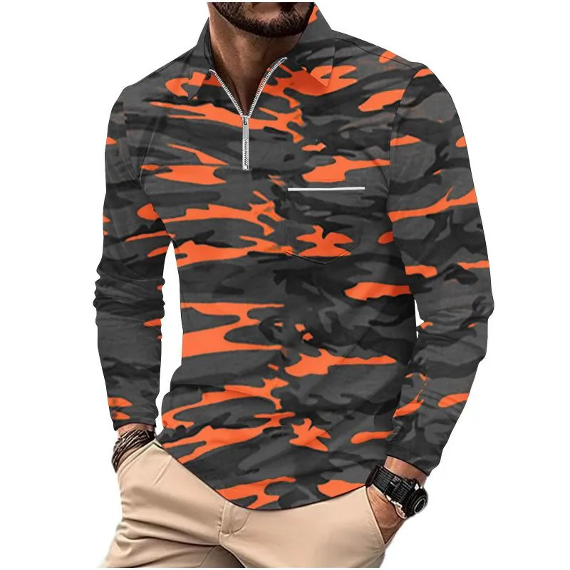 Men's Casual Outdoor Camouflage Zipper Lapel Slim Long Sleeve Polo Shirt 91238268M sold by Manly product image thumbnail 3