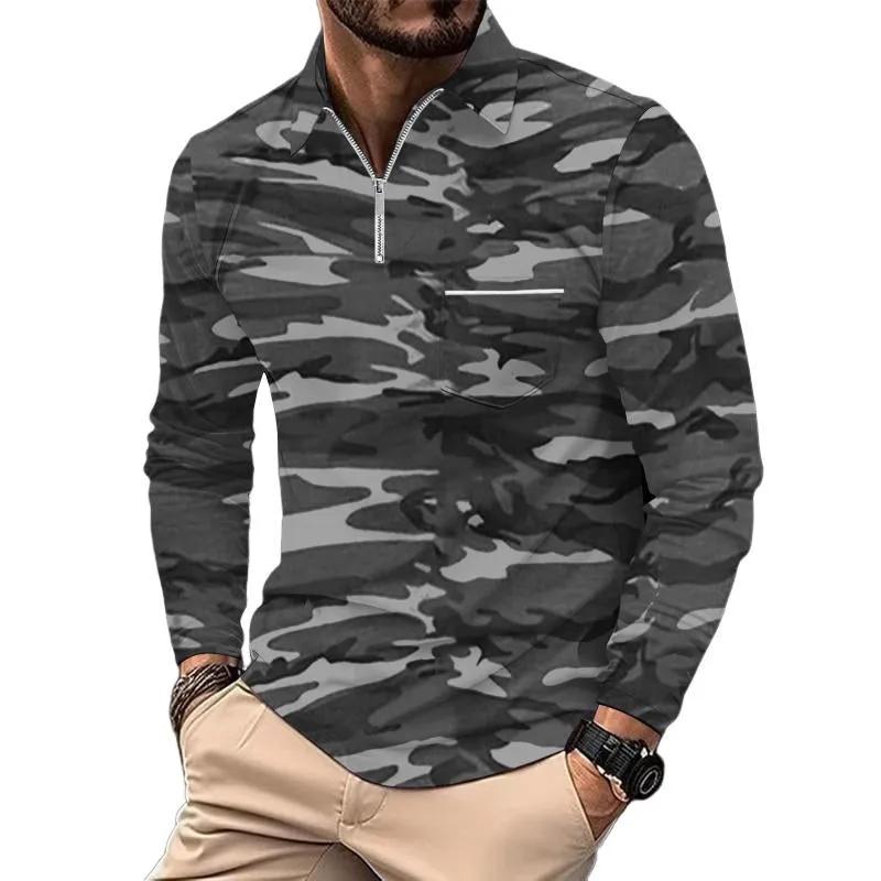 Men's Casual Outdoor Camouflage Zipper Lapel Slim Long Sleeve Polo Shirt 91238268M sold by Manly product image thumbnail 2