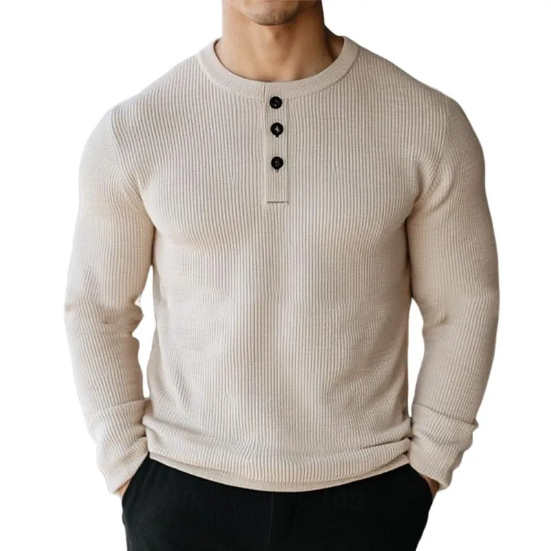 Men's Casual Solid Color Henley Collar Slim Fit Long Sleeve T-Shirt 69443815M sold by Manly