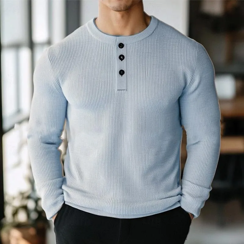 Men's Casual Solid Color Henley Collar Slim Fit Long Sleeve T-Shirt 69443815M sold by Manly product image thumbnail 3