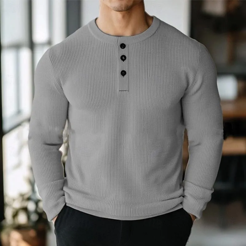 Men's Casual Solid Color Henley Collar Slim Fit Long Sleeve T-Shirt 69443815M sold by Manly product image thumbnail 4
