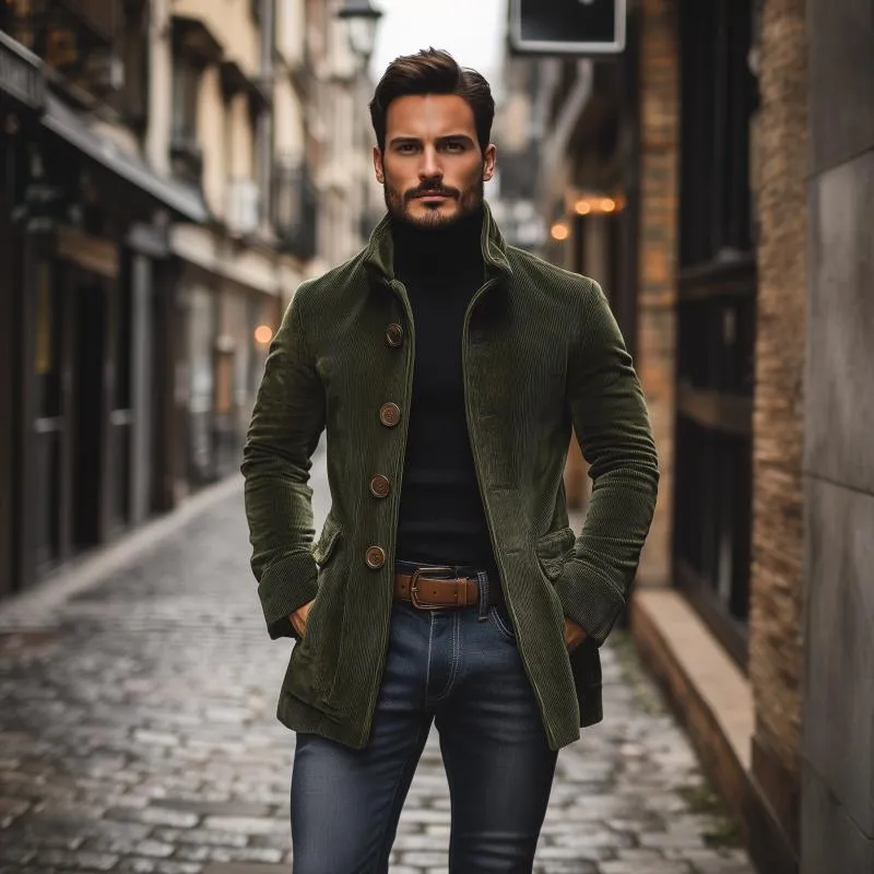 【24-hour shipping out】Men's Vintage Corduroy Stand Collar Single Breasted Slim Short Coat 66901253M sold by Manly product image thumbnail 3