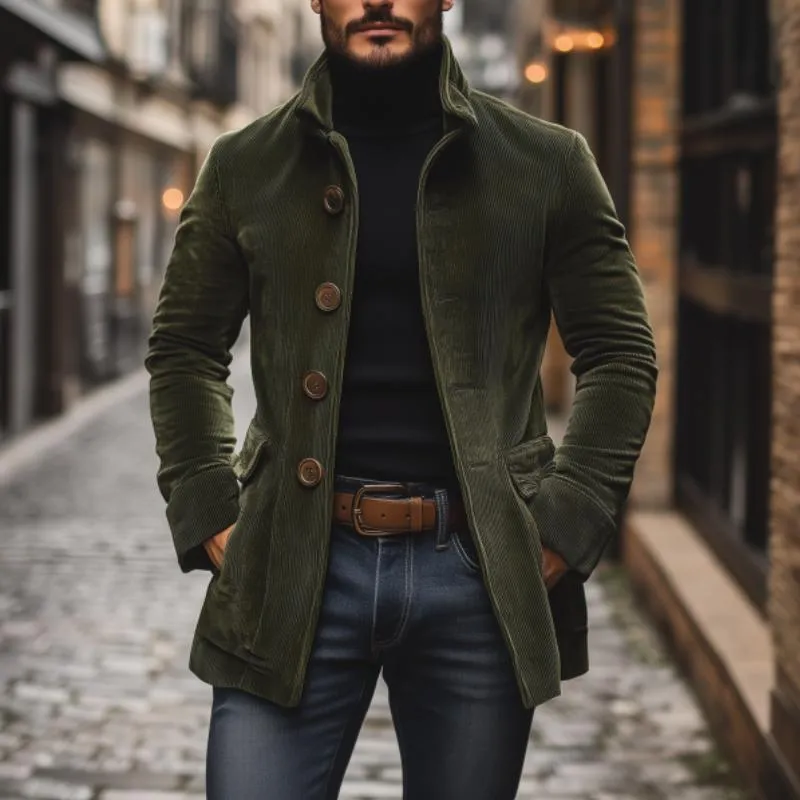 【24-hour shipping out】Men's Vintage Corduroy Stand Collar Single Breasted Slim Short Coat 66901253M sold by Manly product image thumbnail 2