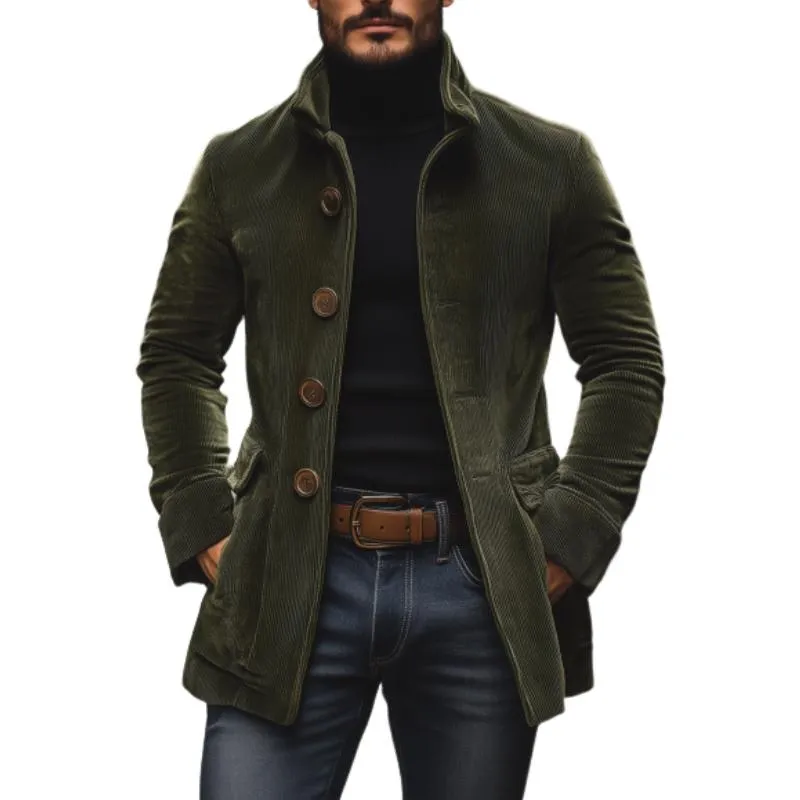 【24-hour shipping out】Men's Vintage Corduroy Stand Collar Single Breasted Slim Short Coat 66901253M sold by Manly