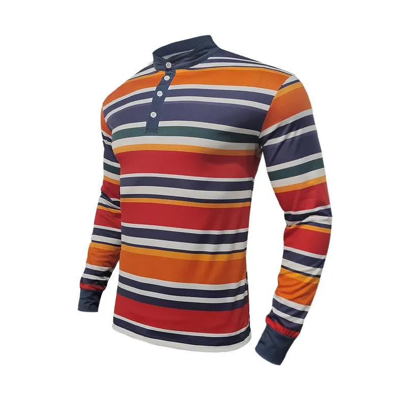 Men's Colorblock Striped Henley Collar Long Sleeve Casual T-shirt 43909825Z sold by Manly product image thumbnail 5