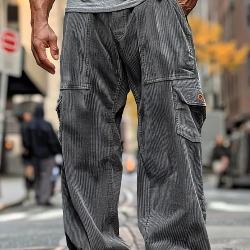 Men's Casual Outdoor Corduroy Loose Multi-pocket Pants 06380687M sold by Manly product image thumbnail 3
