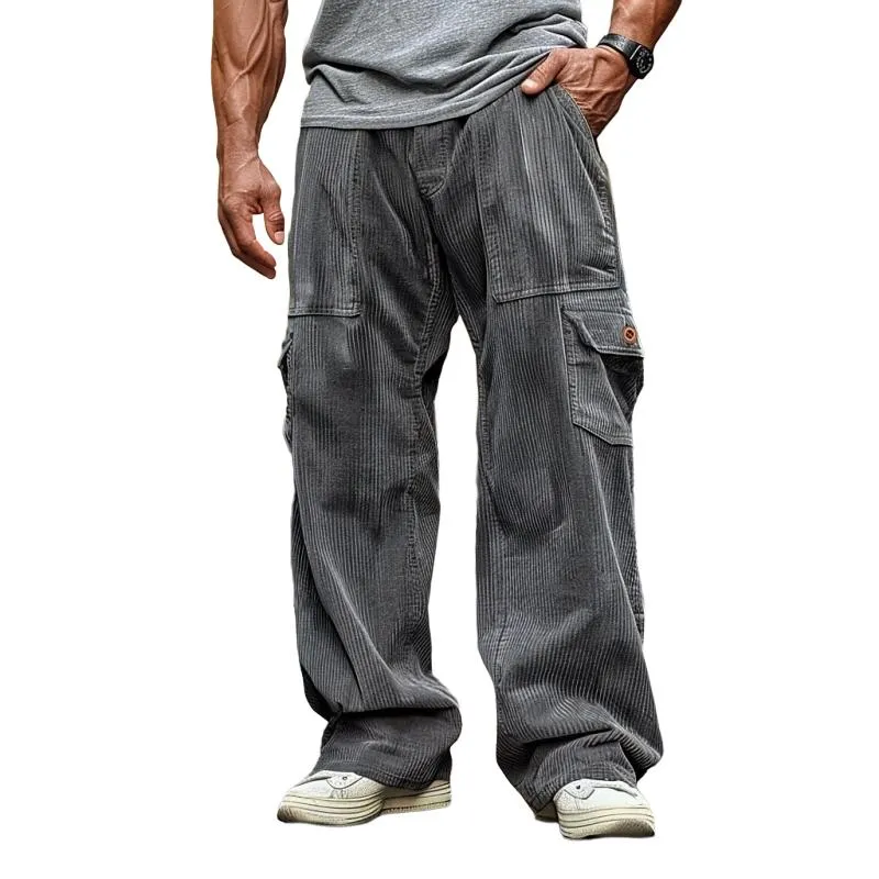 Men's Casual Outdoor Corduroy Loose Multi-pocket Pants 06380687M sold by Manly