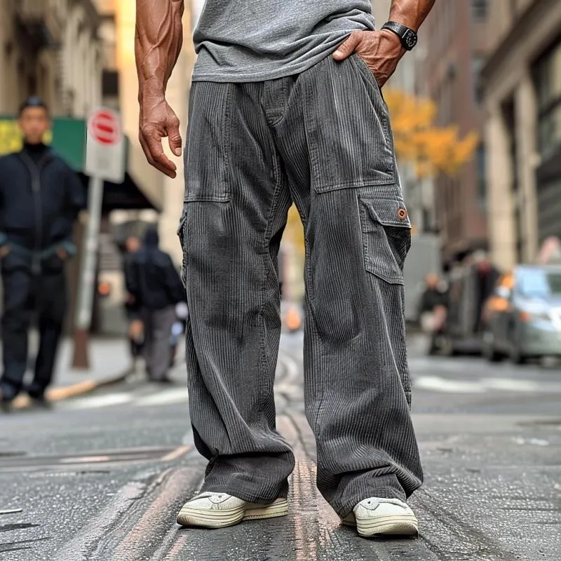 Men's Casual Outdoor Corduroy Loose Multi-pocket Pants 06380687M sold by Manly product image thumbnail 2