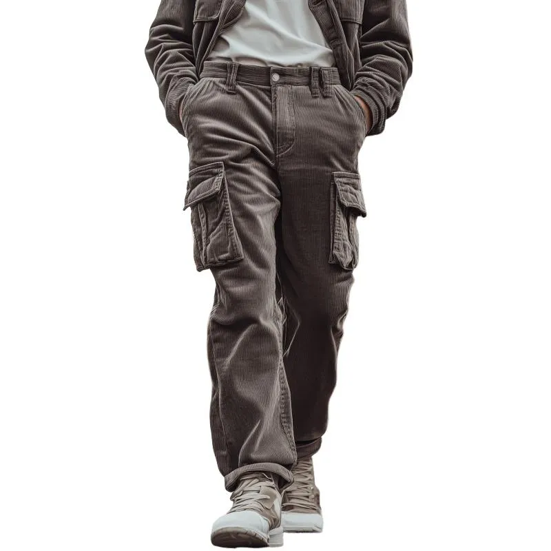 Men's Casual Outdoor Corduroy Loose Multi-pocket Pants 84435355M sold by Manly