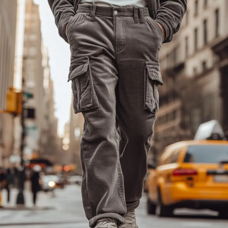 Men's Casual Outdoor Corduroy Loose Multi-pocket Pants 84435355M sold by Manly product image thumbnail 3