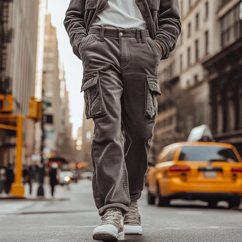 Men's Casual Outdoor Corduroy Loose Multi-pocket Pants 84435355M sold by Manly product image thumbnail 2
