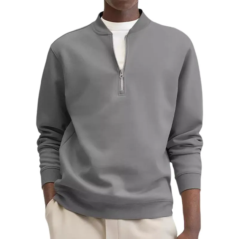 Men's Solid Color Loose Zipper Stand Collar Long Sleeve Casual Sweatshirt 24931941Z sold by Manly