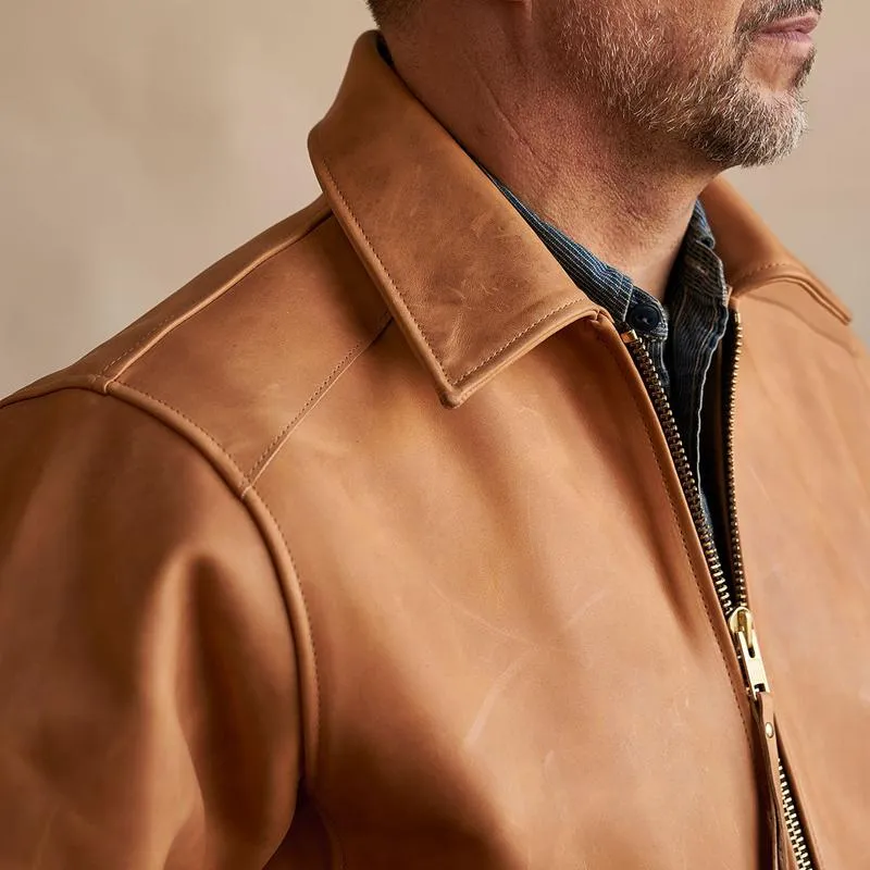 Men's Vintage Simple Leather Lapel Zipper Biker Jacket 98431201Z sold by Manly product image thumbnail 4