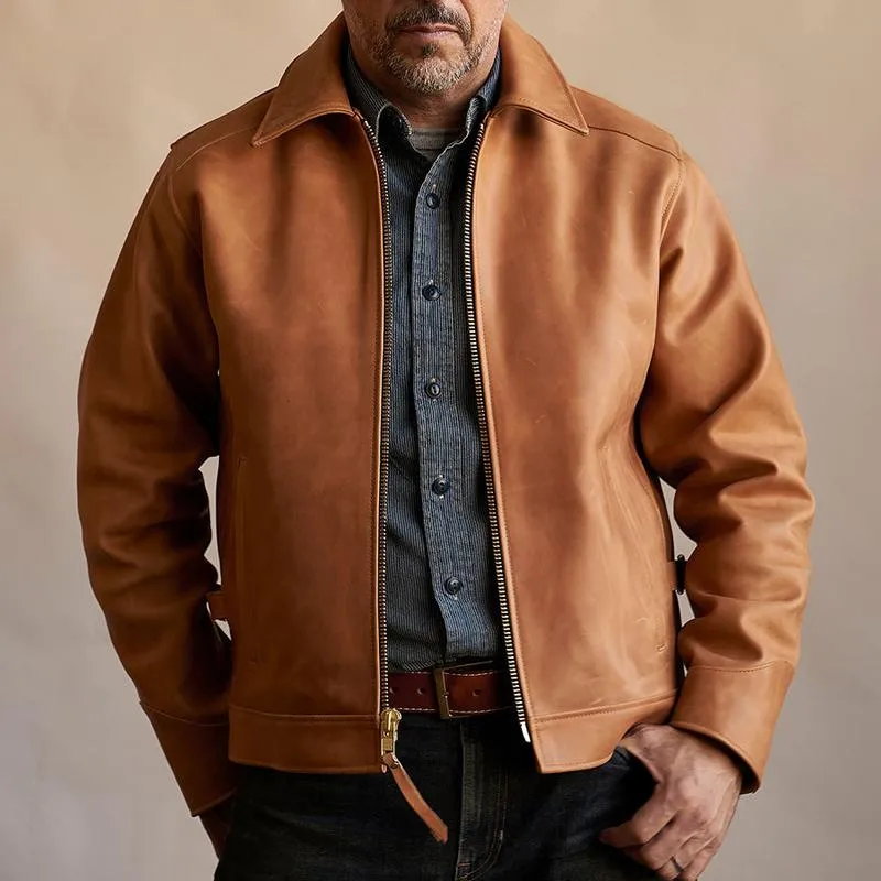 Men's Vintage Simple Leather Lapel Zipper Biker Jacket 98431201Z sold by Manly product image thumbnail 2