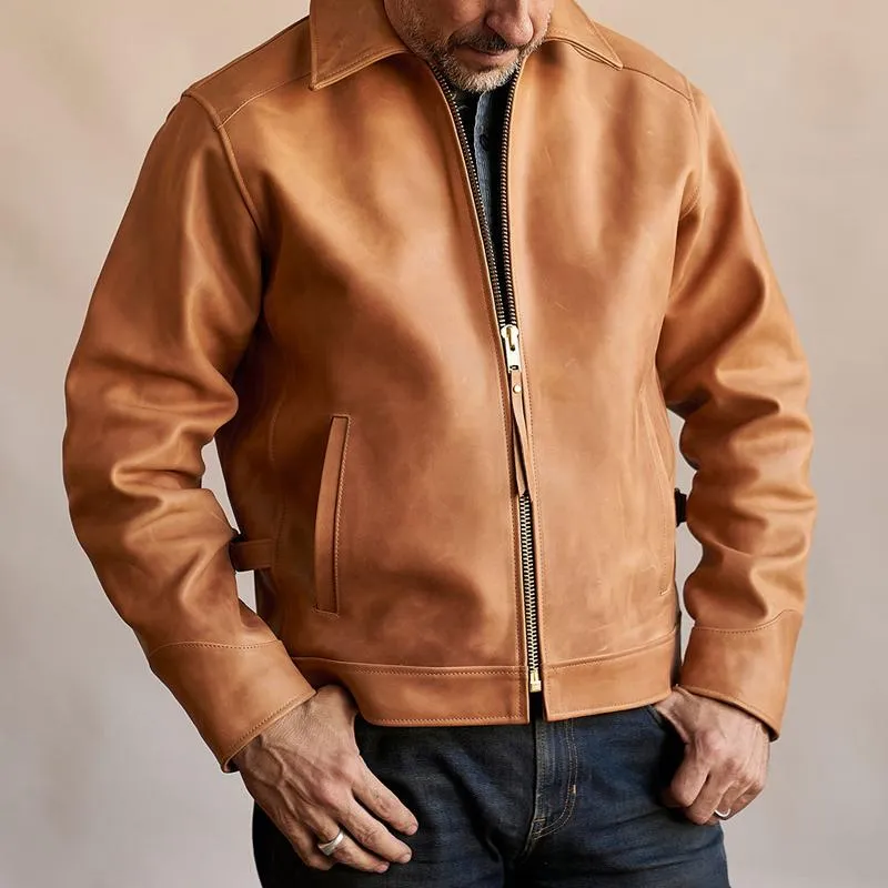 Men's Vintage Simple Leather Lapel Zipper Biker Jacket 98431201Z sold by Manly product image thumbnail 3