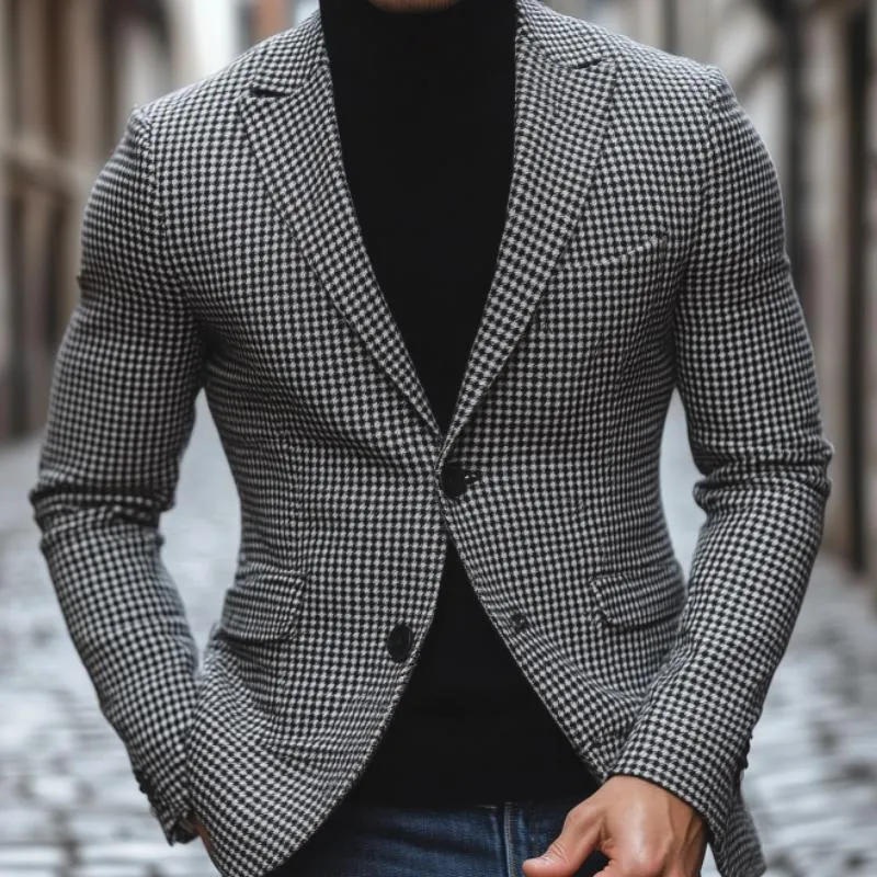 Men's Vintage Houndstooth Peak Lapel Single Breasted Slim Fit Blazer 59585422M sold by Manly product image thumbnail 3