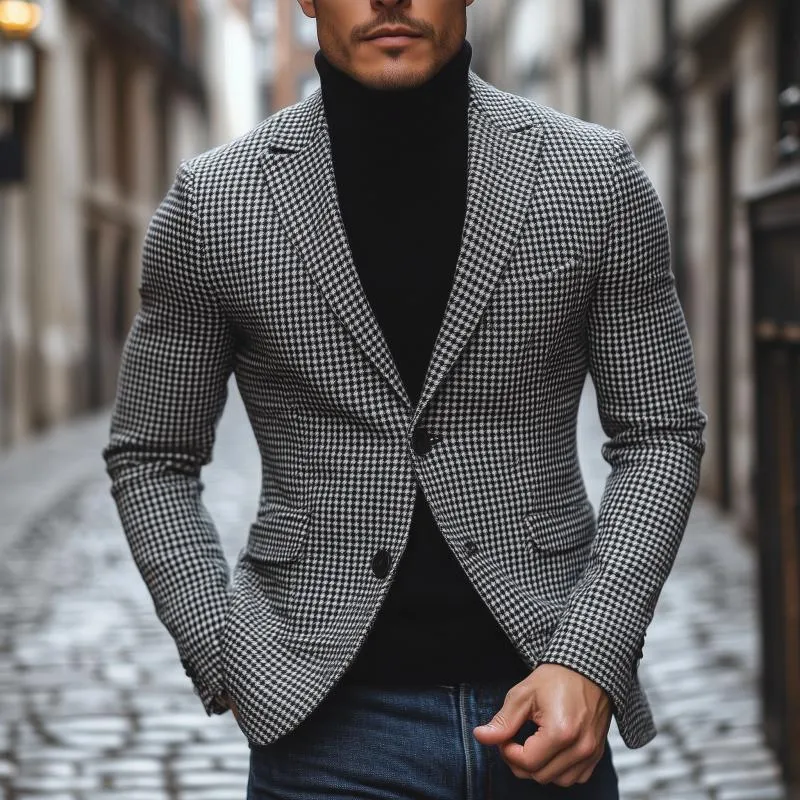 Men's Vintage Houndstooth Peak Lapel Single Breasted Slim Fit Blazer 59585422M sold by Manly product image thumbnail 2
