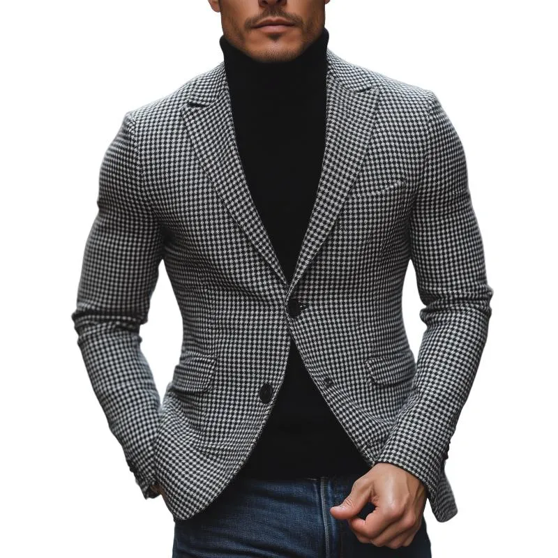 Men's Vintage Houndstooth Peak Lapel Single Breasted Slim Fit Blazer 59585422M sold by Manly