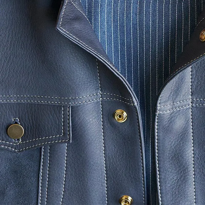 Men's Vintage Leather Lapel Chest Pocket Single Breasted Biker Jacket 41655806Z sold by Manly product image thumbnail 5