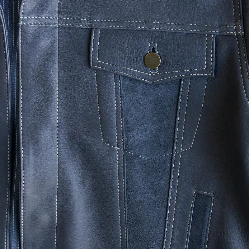 Men's Vintage Leather Lapel Chest Pocket Single Breasted Biker Jacket 41655806Z sold by Manly product image thumbnail 4